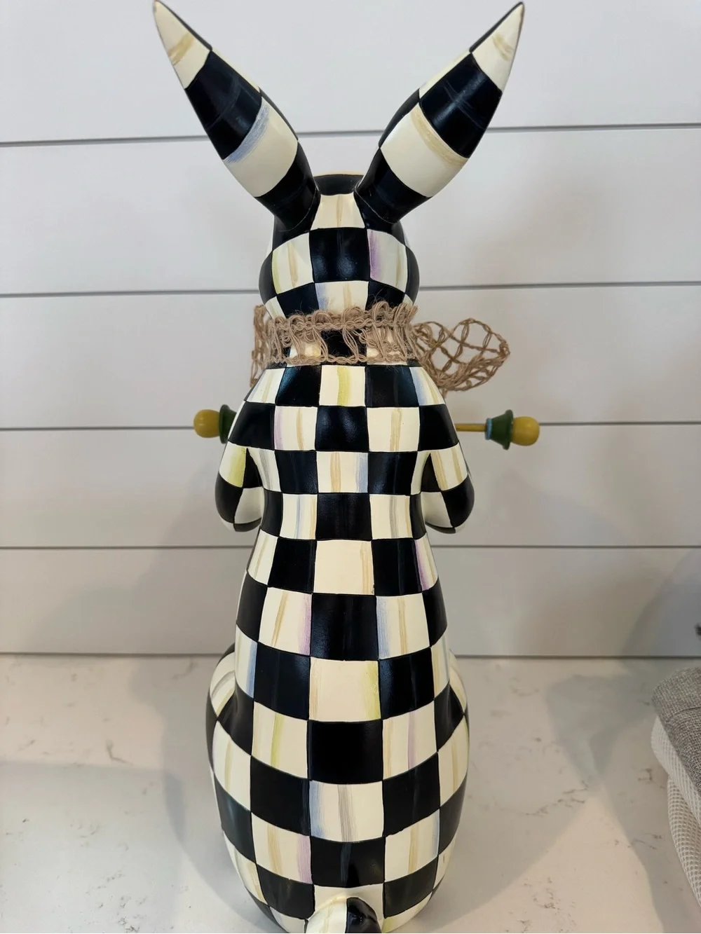 MacKenzie-Childs Courtly Check Large Bunny Rabbit Figurine Gold Ears